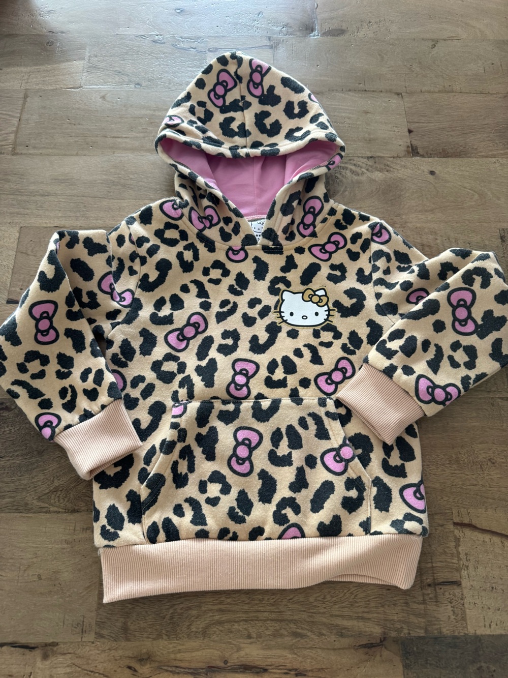 Hello Kitty Girls' Pink Leopard Print Hooded Pullover sz 5-6